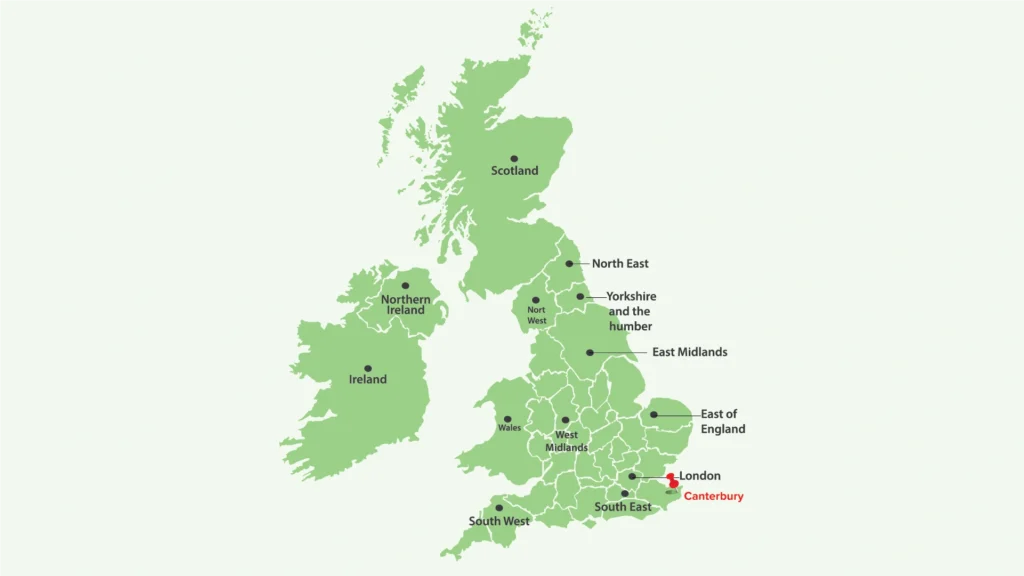Canterbury in UK Map