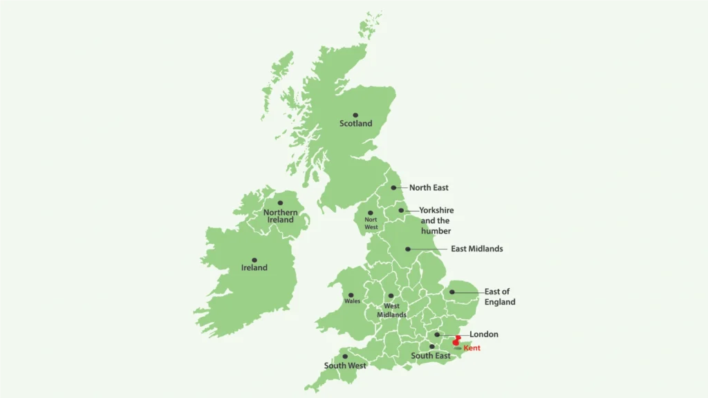 Kent in the UK Map