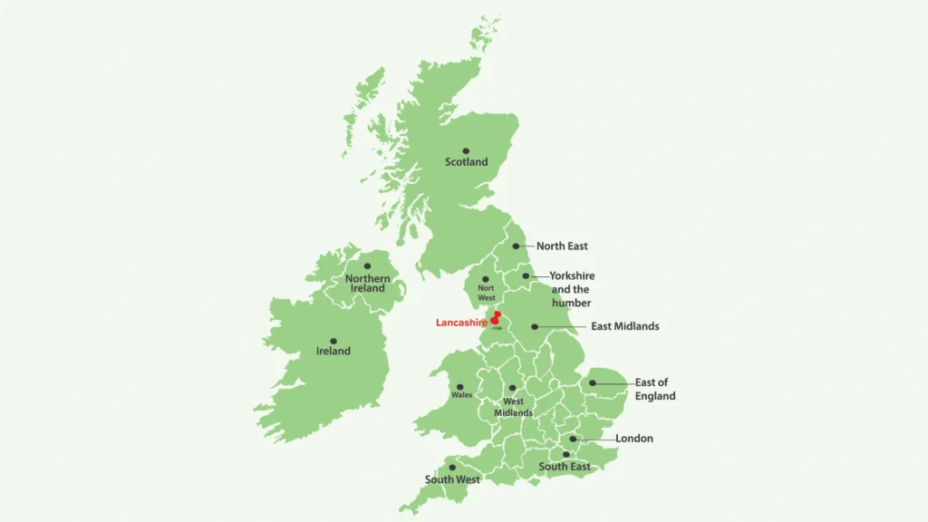 Lancashire in the UK Map