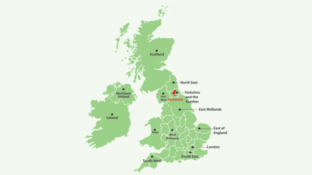 Yorkshire in the UK Map